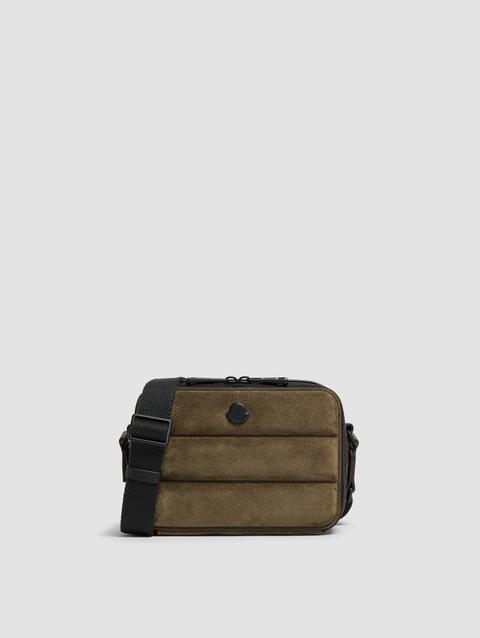 Horizontal Crossbody Suede Bag Men Olive Green Moncler