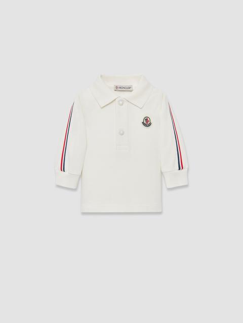 Cotton Piquet Long Sleeve Polo Shirt Boy White Moncler