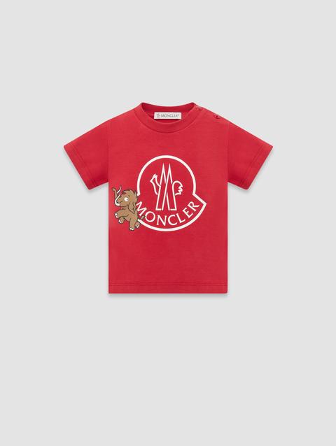 Animal Logo Cotton T-Shirt Boy Scarlet Red Moncler