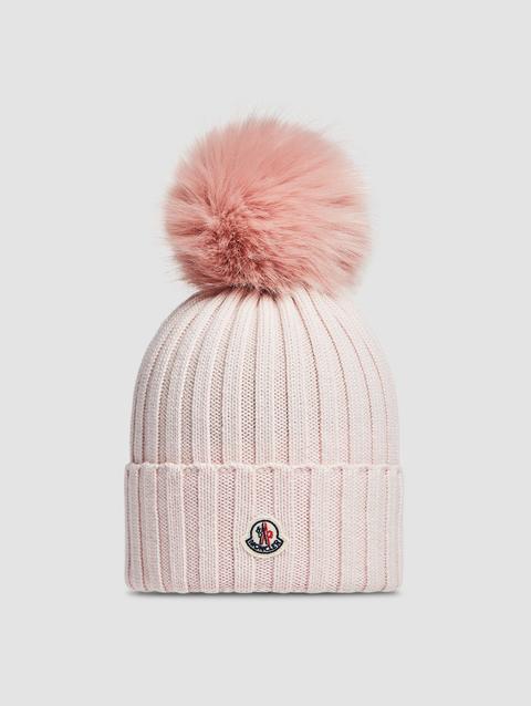 Wool Beanie with Pom Pom Women Light Pink Moncler