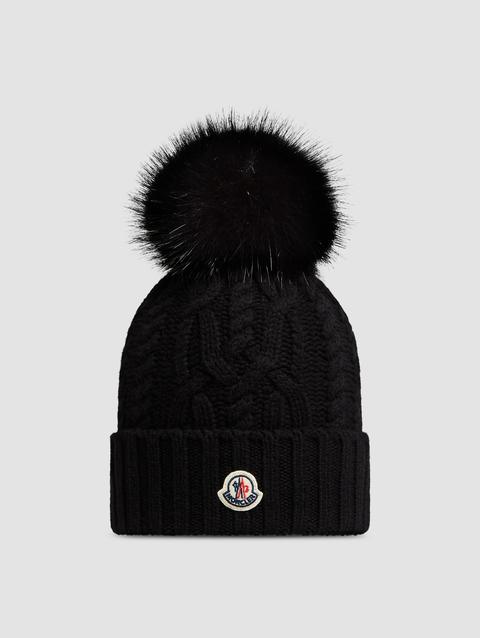 Cashmere Beanie with Pom Pom Women Black Moncler