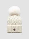 Wool & Cashmere Beanie with Pom Pom Women Optical White Moncler