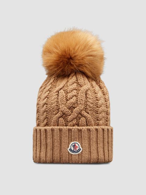 Wool & Cashmere Beanie with Pom Pom Women Beige Moncler