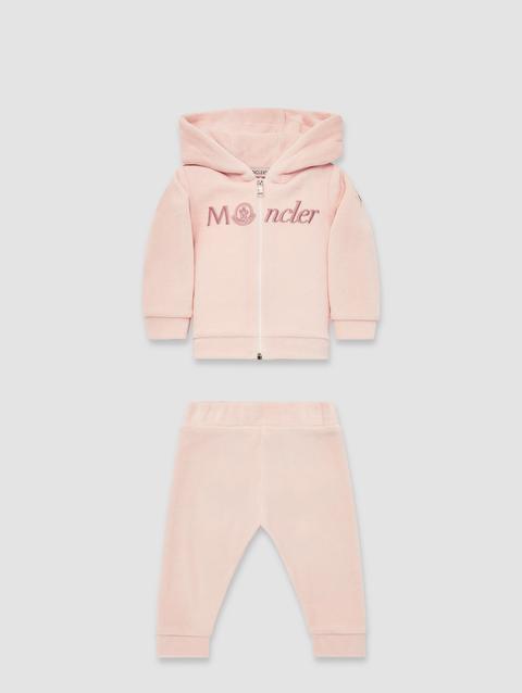 Embroidered Logo Hooded Chenille Sweatsuit Girl Pale Peach Pink Moncler