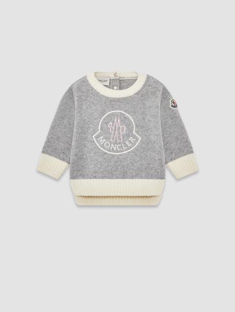 Embroidered Logo Wool Sweater Girl Grey Moncler