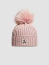 Wool Beanie with Pom Pom Girl Light Pink Moncler