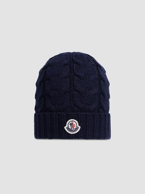 Cable Knit Wool Beanie Boy Night Blue Moncler