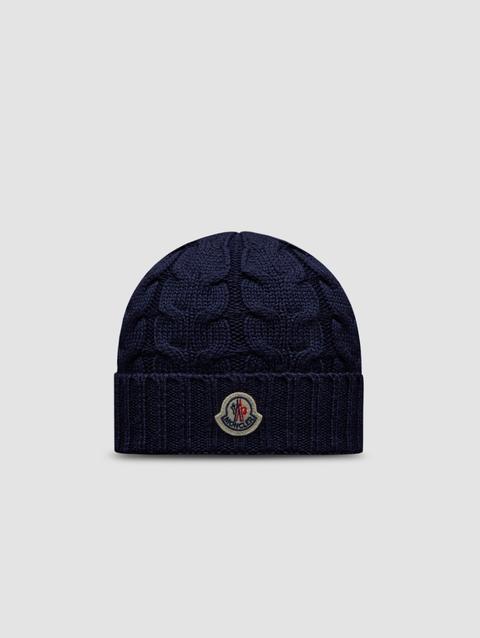 Cable Knit Wool Beanie Boy Night Blue Moncler