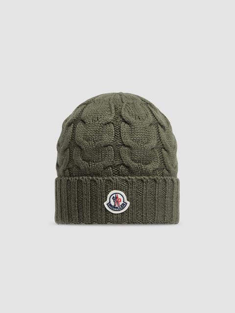 Cable Knit Wool Beanie Boy Dark Green Moncler