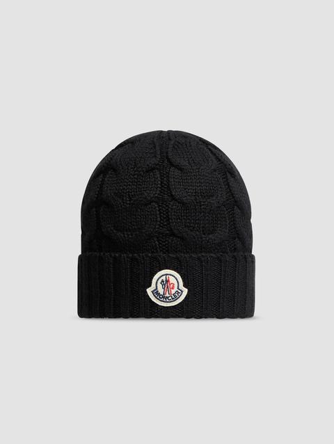 Cable Knit Wool Beanie Boy Black Moncler