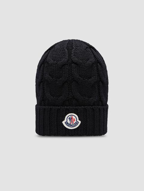 Cable Knit Wool Beanie Boy Black Moncler