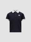 Color Block Cotton Piquet Polo Shirt Boy Night Blue Moncler