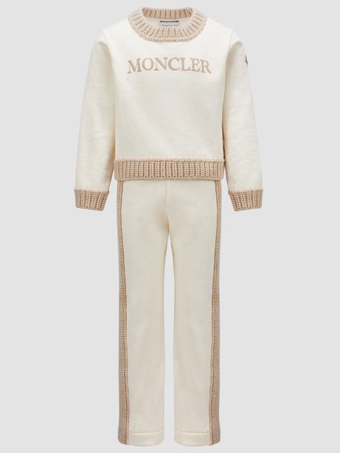 Embroidered Logo Cotton Sweatsuit Set Girl White Moncler