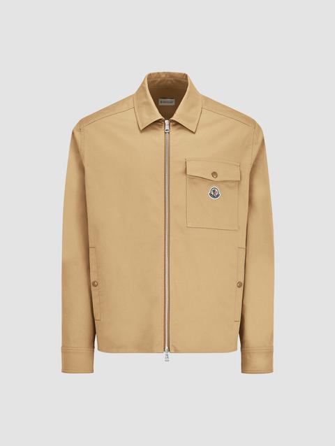 Cotton Gabardine Zip-Up Shirt Jacket Men Beige Moncler