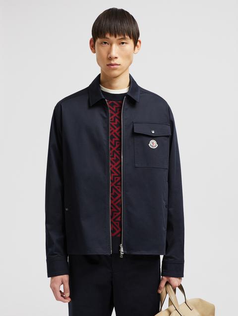 Cotton Gabardine Zip-Up Shirt Jacket Men Navy Blue Moncler