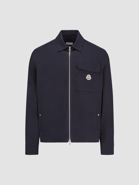 Cotton Gabardine Zip-Up Shirt Jacket Men Navy Blue Moncler