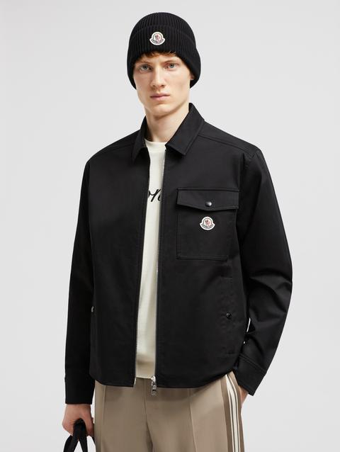 Cotton Gabardine Zip-Up Shirt Jacket Men Black Moncler