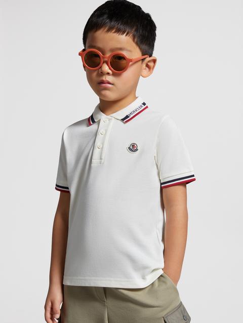 Tricolor-Trimmed Cotton Piquet Polo Shirt Boy White Moncler