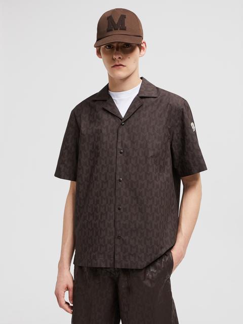 Monogram Print Cotton Shirt Men Brown Moncler