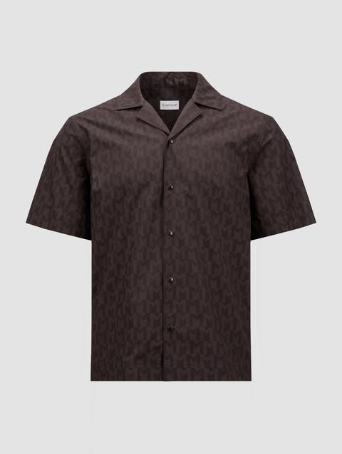 Monogram Print Cotton Shirt Men Brown Moncler