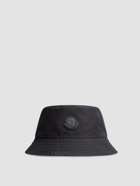 Leather Logo Patch Bucket Hat Men Black Moncler