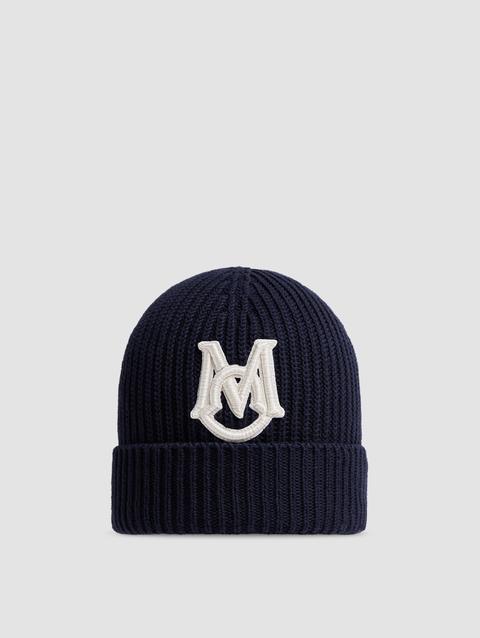 Embroidered Monogram Cotton Beanie Men Navy Blue Moncler