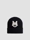 Embroidered Monogram Cotton Beanie Men Black Moncler