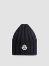 Wool Beanie Men Navy Blue Moncler