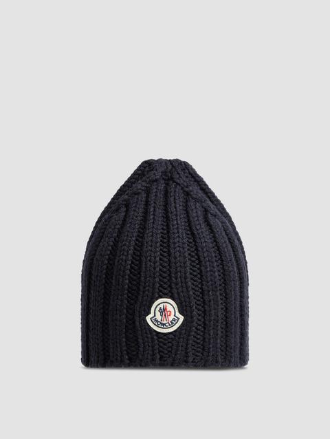 Wool Beanie Men Navy Blue Moncler