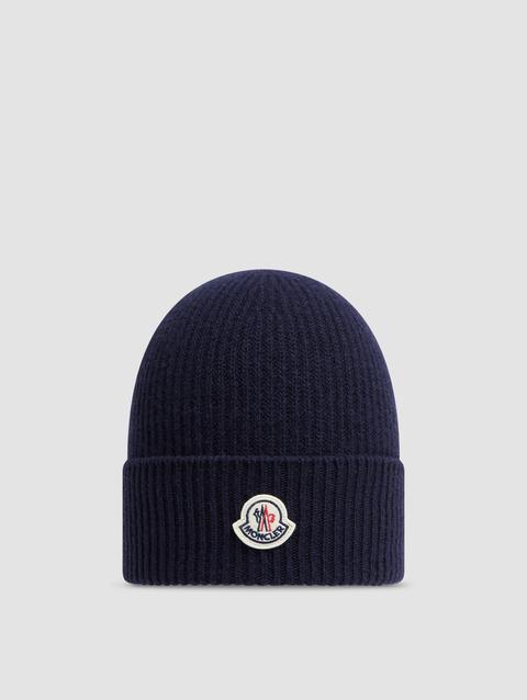 Cashmere & Wool Beanie Men Navy Blue Moncler