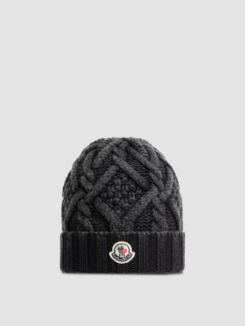 Cable Knit Wool Beanie Men Black Moncler