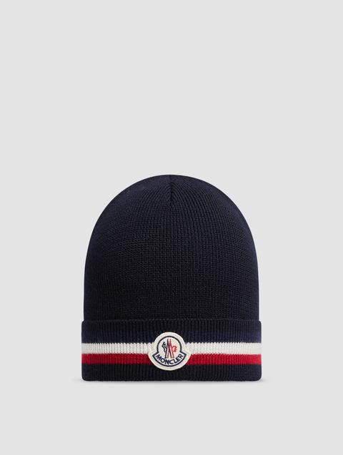 Tricolor Wool Beanie Men Navy Blue Moncler