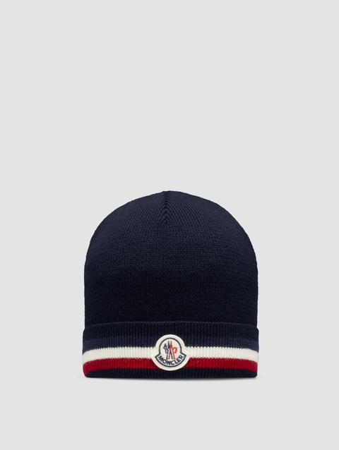 Tricolor Wool Beanie Men Navy Blue Moncler