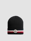 Tricolor Wool Beanie Men Black Moncler