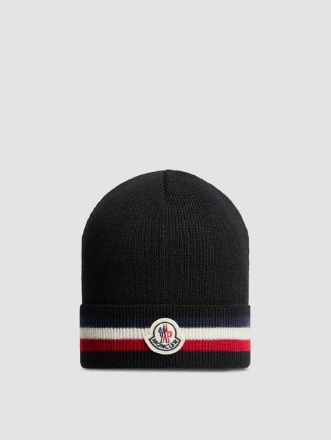 Tricolor Wool Beanie Men Black Moncler