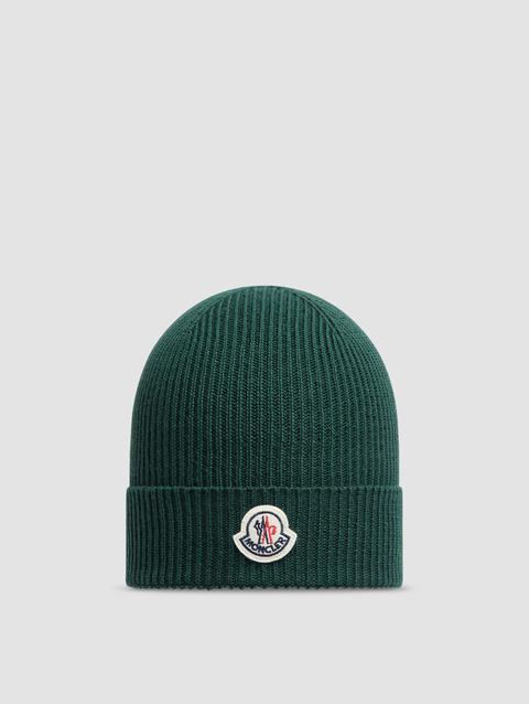 Wool Beanie Men Emerald Green Moncler