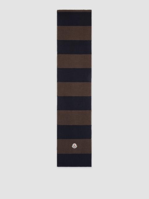 Striped Knit Cotton Scarf Men Blue & Brown Moncler