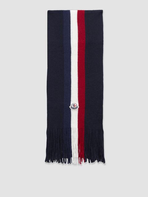 Tricolor Wool Scarf Men Night Blue Moncler