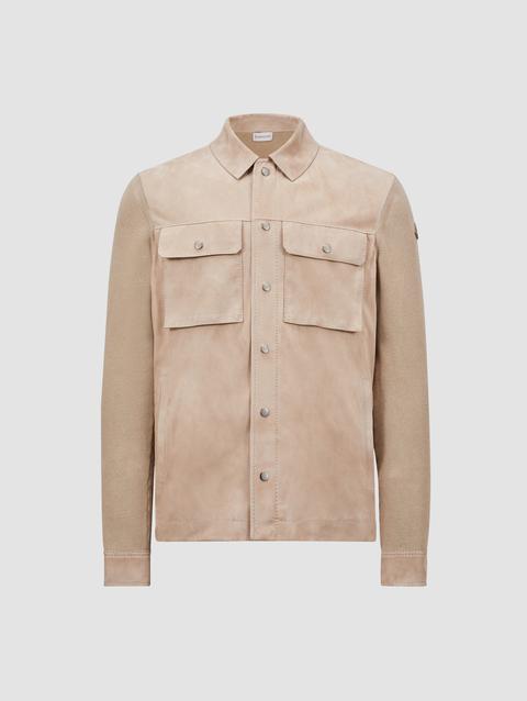 Leather & Cotton Overshirt Men Beige Moncler