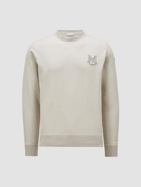 Embroidered Monogram Cotton Sweater Men Beige Moncler