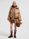 Borey Hooded Short Down Jacket Women Camel Beige Moncler