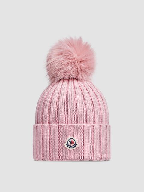 Wool Beanie with Pom Pom Women Light Pink Moncler