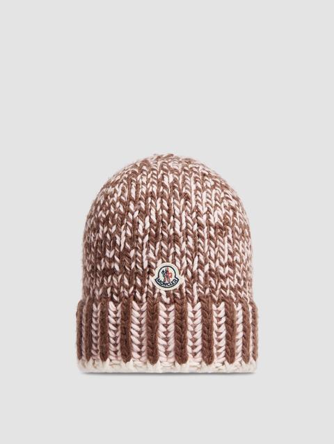 Mouliné Wool Beanie Women White & Brown Moncler