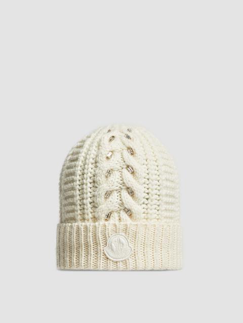 Embroidered Wool & Alpaca Beanie Women White Moncler