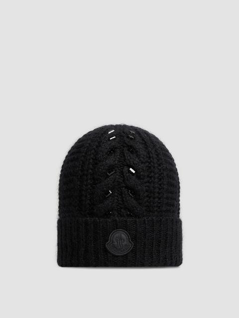 Embroidered Wool & Alpaca Beanie Women Black Moncler