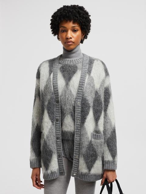 Argyle Wool & Mohair Cardigan Women Grey Moncler