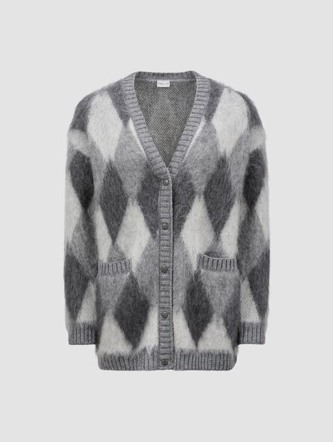 Argyle Wool & Mohair Cardigan Women Grey Moncler