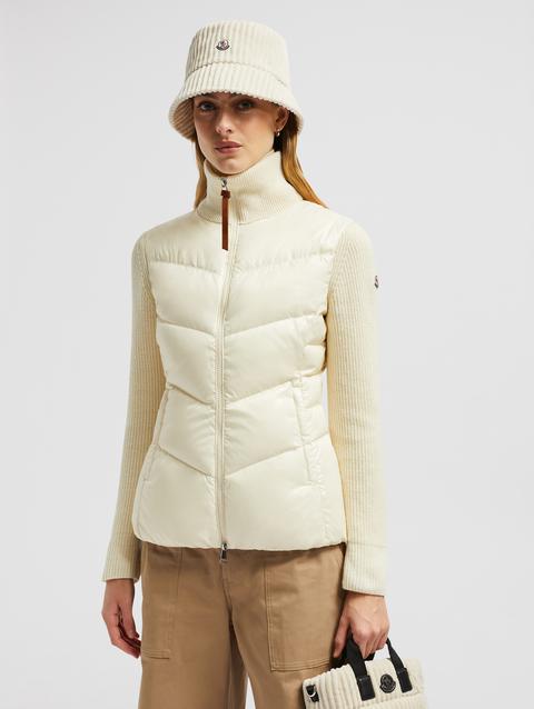 Diagonal-Quilted Padded Wool Zip-Up Cardigan Women White Moncler