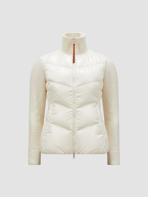 Diagonal-Quilted Padded Wool Zip-Up Cardigan Women White Moncler