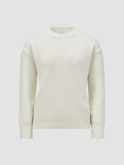 Embroidered Logo Wool & Cashmere Sweater Women Milk White Moncler